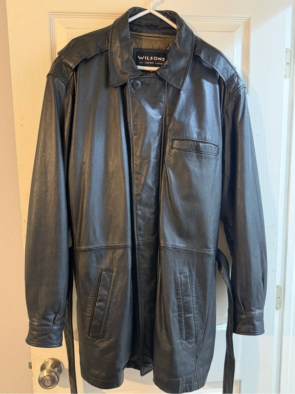 Vintage Wilson Black Leather Insulate Trench Jacket with Belt - Picture 2 of 13
